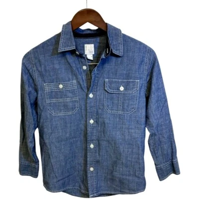 Old Navy Boy's Blue Denim Roll Tab Button Front Shirt Size M 100% Cotton - Image 1 of 4