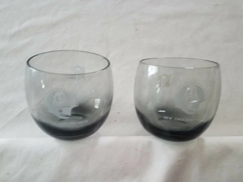 New England Patriots NFL 3 1/4" x 3" Drinking Whiskey Glass Smoked Glass 2 VTG Cover