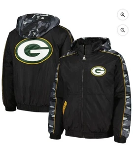 Mens Starter Black Green Bay Packers Thursday Night Gridiron Zip Hoodie Large L - Picture 1 of 5