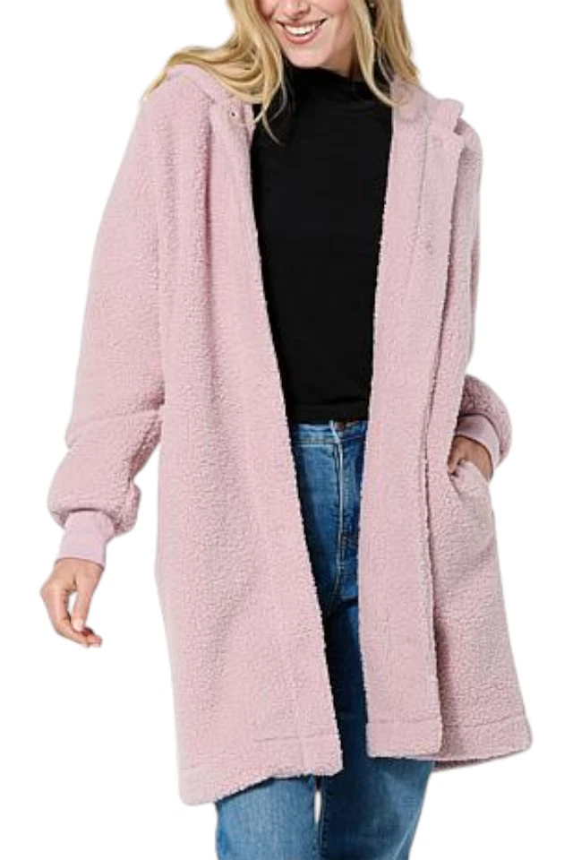 Abrigo con capucha rosa con ribete acanalado Sherpa imitación mujer Collen Lopez Foto 1 de 1