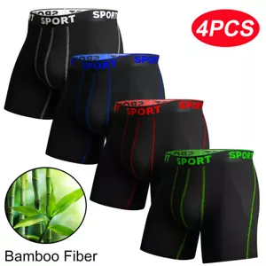 4PCS Bamboo Fiber Mens Boxer Briefs Shorts Long Legs Underwear Underpants Trunks - Picture 1 of 13
