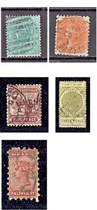 Australian States. SOUTH AUSTRALIA 1868-1902 SG# 154, 155, 182, 209a, 240. Used