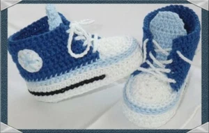 Babyschuhe chucks Sneakers ( Gestrickt/gehäkelt) 10cm Blau/Weiß - Bild 1 von 11