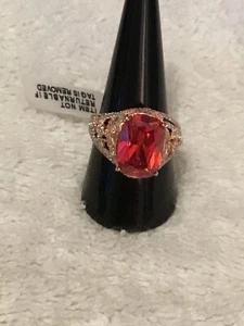 Silver/ Rose Gold Plated Simulated Orange Sapphire/ Diamond Ring New Size R - Picture 1 of 4
