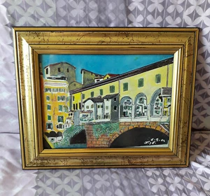 QUADRO A FIRMA ENNIO LIA, PITTURA SU TELA, CASE DI PERIFERIA - Foto 1 di 7