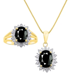 Rylos 925 Yellow-Gold -Plated - Silver Jewelry Set Onyx & Diamond 9X7MM Gem - Bild 1 von 5