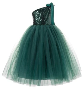 One-Shoulder Sequins Tutu Flower Girl Dresses Pageant Dress Tutu Dress Communion - Picture 1 of 77