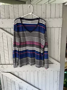 Merona Top Size 2X Stripe V Neck - Picture 1 of 7