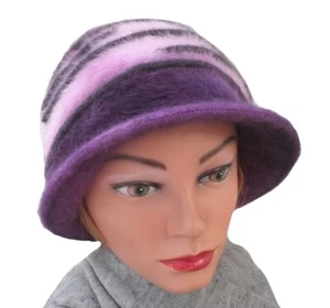 Damenmütze Hut ausgefallener Glockenhut Lilatöne Gr.56/57Damenhüte Mützen Strick - Bild 1 von 2