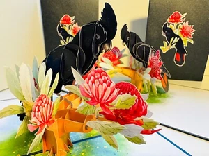 Origami Pop Cards Red Tailed Black Cockatoo Red Waratahs Happy Father's Day - Picture 1 of 11