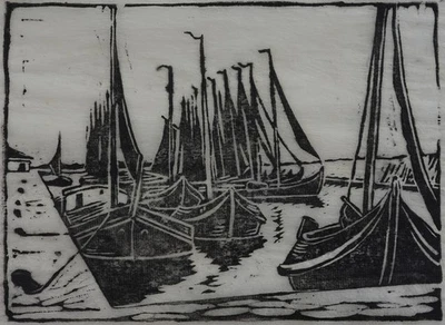 Fischerboote im Hafen Arnold Balwé 1898 Expressionist - Bild 1 von 4