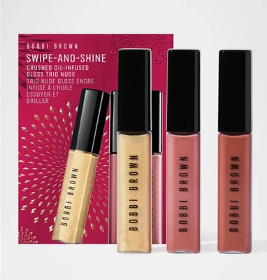Set of Two Bobbi Brown SWIPE-AND-SHINE Crushed Oil Infused Lip Gloss Trios  NUDE - Image 1 of 2