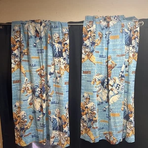 NFL Teams JCPenney Blue Curtains/Drapes Vintage 70s 80s Pair Nostalgic Vibes - Picture 1 of 5