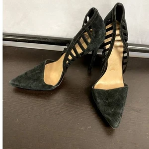 L.A.M.B Black Suede Cage Pointed High Heels Dress Pump Slip On Size 9 - Picture 1 of 8