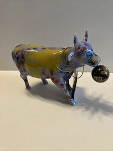 CowParade "It's A Small World" 2002 Blue Cow #7312 impronte a mano arte nuova con etichette - Foto 1 di 9