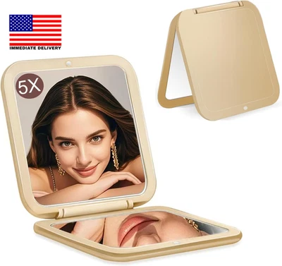 Small Compact Mirror for Purse,5X/1X Travel Magnifying Mirror for Women, Makeup - Image 1 of 4