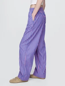 NWT Organic Cotton Poplin Wide-Leg Pants Pink Blue Small Tall Striped Pajama - Picture 1 of 9