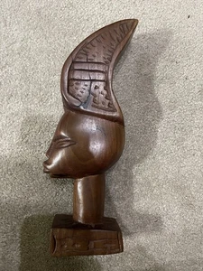 Vintage Hand-Carved Wooden African Female Bust Sculpture Art Figurine Statue 12" - Picture 1 of 4