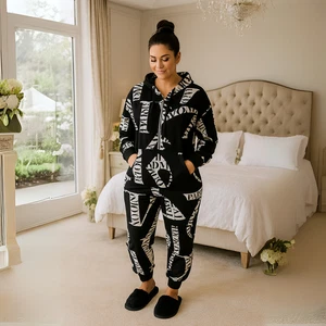 ROCKTHOSECURVES WOMENS Black White Love Paris Print Lounge Suit Jumpsuit - Picture 1 of 2