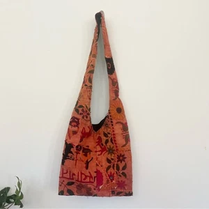 Embroidered Bohemian Hobo Floral Shoulder Bag Orange and Black w Animals Flowers - Picture 1 of 5