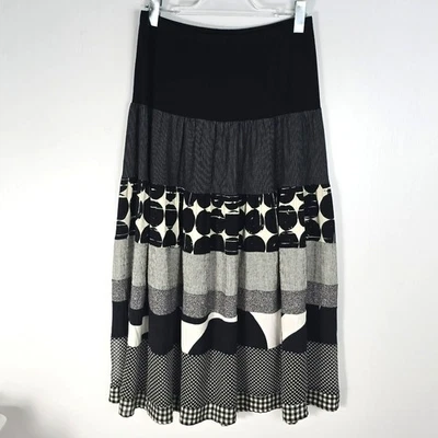 Alembika Black White Midi Skirt Mixed Print Horizontal Panels Size 2 US 8-10 - Image 1 of 4