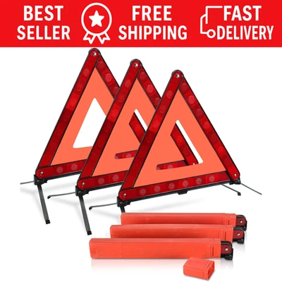 Paquete de 3 triángulos de advertencia de emergencia, kit de triángulos reflectantes de seguridad en carretera Foto 1 de 4