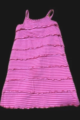 HANNA ANDERSSON SZ130 ДЕВОЧЕК РОЗОВЫЙ В ПОЛОСКУ ~ С ОБОРКАМИ МНОГОСЛОЙНОЕ ПЛАТЬЕ ~ РЕГУЛИРУЕМЫЕ РЕМНИ - Изображение 1 из 4