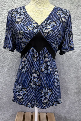 Top Babydoll Hada Vintage Y2K Corbata Azul Negro Cuello en V Floral Boho XL Foto 1 de 4