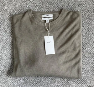 NEW M&S Mens Med Brown Cashmilon™ Crew Neck Jumper Sizes XL & 4XL - Picture 1 of 4