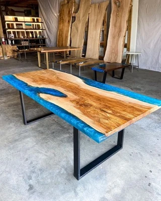 Custom Blue Epoxy Resin Dining Table Epoxy Counter Top Resin Coffee Table - Image 1 of 4