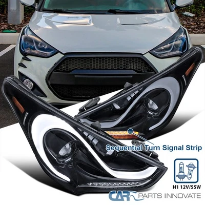 Smoke Fits 2012-2017 Hyundai Veloster Projector Headlights LED Sequential Signal Foto 1 de 4