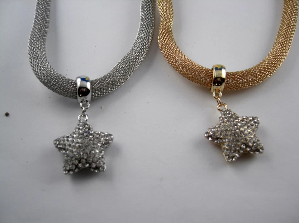 Schlauch Collier Kette fließendes Silber oder Gold mit glitzerndem Stern - Bild 1 von 1