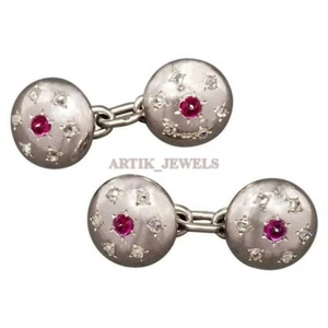 Heated Ruby Gemstone with 925 Sterling Silver Cufflink #2547 - Picture 1 of 5