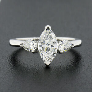 NEW Platinum 1.39ctw GIA E VVS Marquise Pear Diamond 3 Stone Engagement Ring