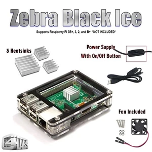 Zebra Black Ice Case Plus Fan Upgrade Kit~ for Raspberry Pi 3B+, 3, Pi 2 and B+ - Picture 1 of 5