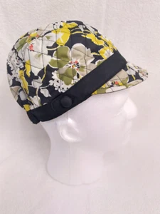 Vera Bradley Newsgirl Hat Dogwood Floral Print Black White Yellow Clean - Picture 1 of 6