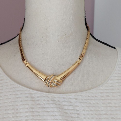 Collana Christian Dior Cristallo Impreziosito Tono Oro Statement Collare