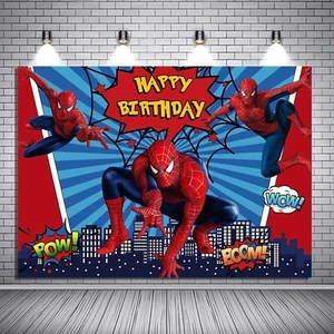 Spiderman Marvel Superhero Happy Birthday Backdrop 5x3.5ft Party Decoration - Picture 1 of 8