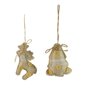 4x Christmas Soft Plush Hessian Tree Ornament w Lace Buttons Tree Reindeer 10cm - Picture 1 of 1