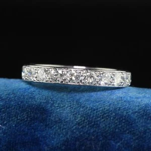 Antique Art Deco Platinum Old European Diamond Eternity Band - Size 5 3/4 - Picture 1 of 5