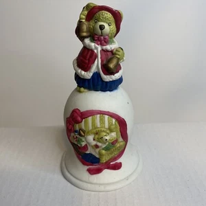 Santa Bear Ceramic Hand Bell with Bear Sleeping 4.5 inch tall - Picture 1 of 8