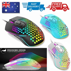 Lightweight Gaming Mouse Wired USB Optical Computer Mice RGB LED Backlit 3200DPI - Picture 1 of 19