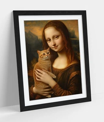 MONA LISA WITH A CAT-FRAMED WALL ART POSTER PAPER PRINT - Image 1 of 4