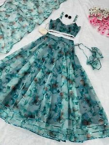Floral Lehenga Dress Party wear lengha choli Organza Lehenga festiv Dress Stitch - Picture 1 of 6