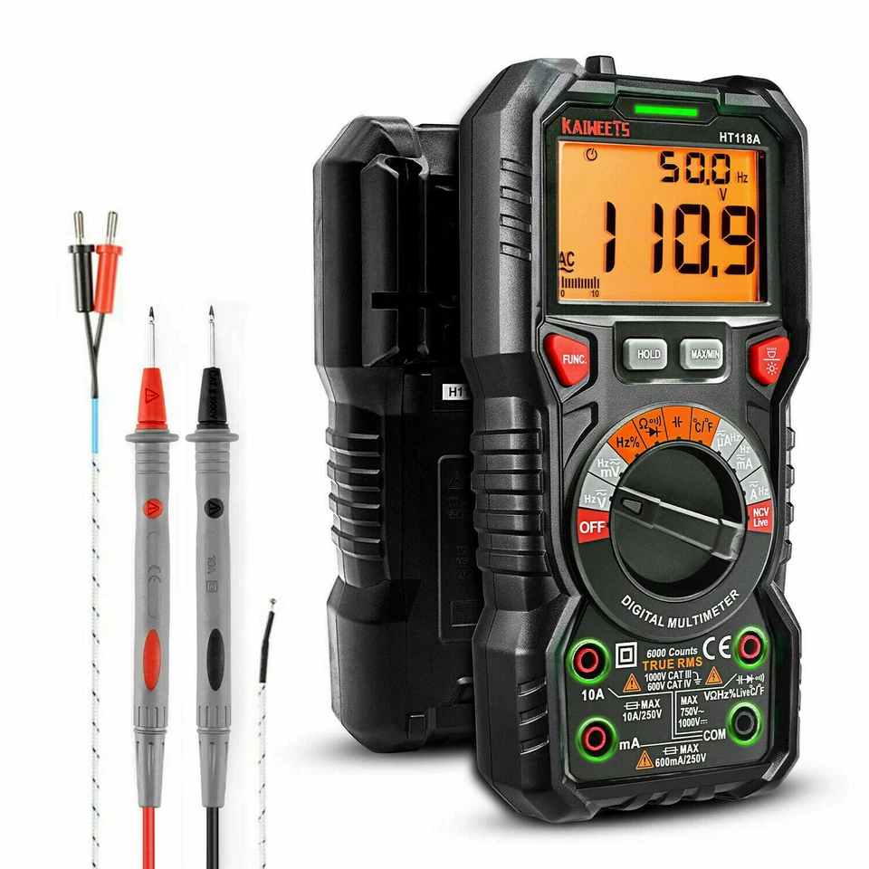 Strommessgerät KAIWEETS Digital Multimeter LED-Buchsen CAT III 1000 Volt B-WARE