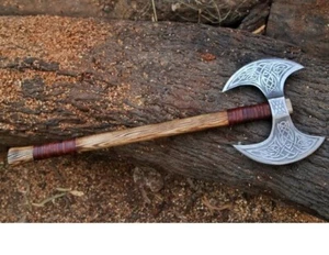 Hacha vikinga de doble cabeza hecha a mano, hacha de batalla forjada de acero de alto carbono - Imagen 1 de 6