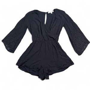 Abercrombie & Fitch Romper Womens Size XS Black Long Sleeve Wrap Top Boho - Picture 1 of 12