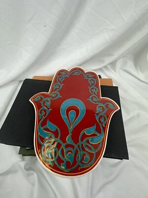Remache de cerámica hecho a mano Hamsa rojo azul Artnicea pintado a mano Iznik Turquía Foto 1 de 4