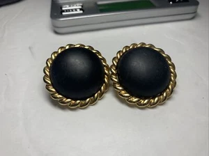 Vintage Black & Gold Round Statement Earrings - Picture 1 of 5