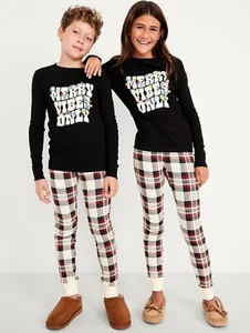 Old Navy Kids Merry Vibes Only Plaid Snug-Fit Pajama Set Size XS S M Large XXL - Picture 1 of 3